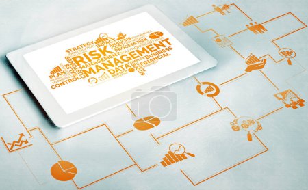 "Risk Management and Assessment for Business Investment Concept". Interface graphique moderne montrant des symboles de stratégie dans l'analyse de plan à risque pour contrôler les pertes imprévisibles et renforcer la sécurité financière
.