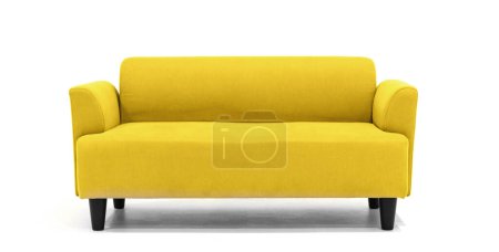 Foto de Sofá contemporáneo de estilo escandinavo amarillo sobre fondo blanco con un diseño de muebles moderno y minimalista para una elegante sala de estar. BARROS - Imagen libre de derechos