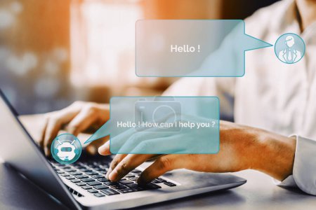 AI Chatbot inteligente concepto de aplicación de servicio al cliente digital. Aplicación de computadora o dispositivo móvil utilizando inteligencia artificial chat bot respuesta automática mensaje en línea para ayudar a los clientes uds instantánea