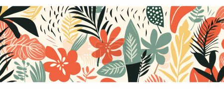 Illustration for Abstract art nature background vector. Modern shape line art wallpaper. Boho foliage botanical tropical leaves and floral pattern design vector illustration. - Royalty Free Image