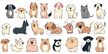 Illustration for Cute dogs hand drawn vector set. Cartoon dog or puppy characters design collection with flat color in different poses. dog vector illustration - Royalty Free Image