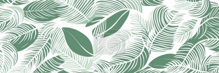Téléchargez les illustrations : Luxe vert et nature fond blanc vecteur. Motif floral, Arts de la ligne des plantes vertes, Illustration vectorielle. - en licence libre de droit