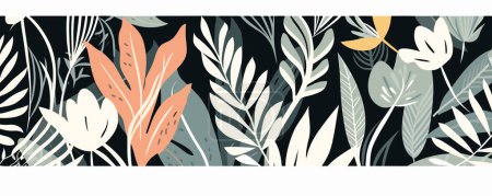 Illustration for Abstract art nature background vector. Modern shape line art wallpaper. Boho foliage botanical tropical leaves and floral pattern design vector illustration. - Royalty Free Image