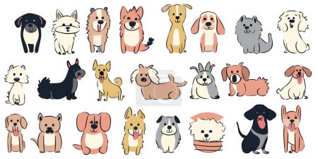 Illustration for Cute dogs hand drawn vector set. Cartoon dog or puppy characters design collection with flat color in different poses. dog vector illustration - Royalty Free Image