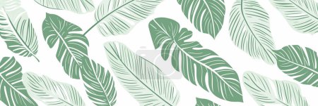 Illustration for Luxury green and nature white background vector. Floral pattern, Green plant line arts, Vector illustration. - Royalty Free Image